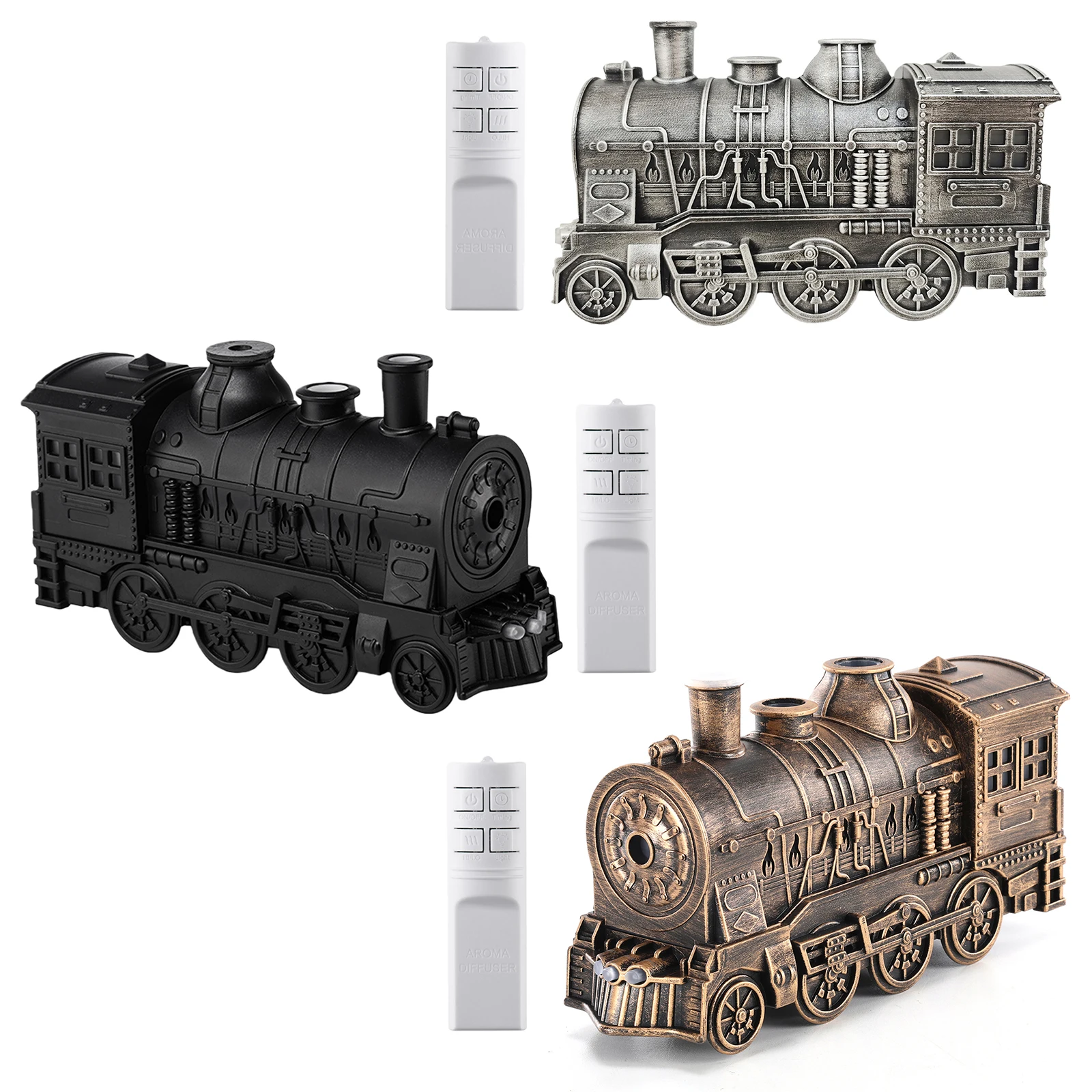 300ML Vintage Steam Train Essential Oil Diffuser with 2-Color LED Light Cool Mist Humidifier with Remote Control Aroma Diffuser