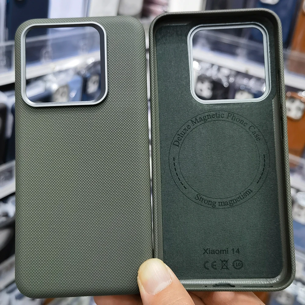 

Магнитный чехол для Magsafe для Xiaomi 15 Pro/Xiaomi 14 Pro, 3D-поверхность, зернистая грина, задняя крышка из искусственной кожи