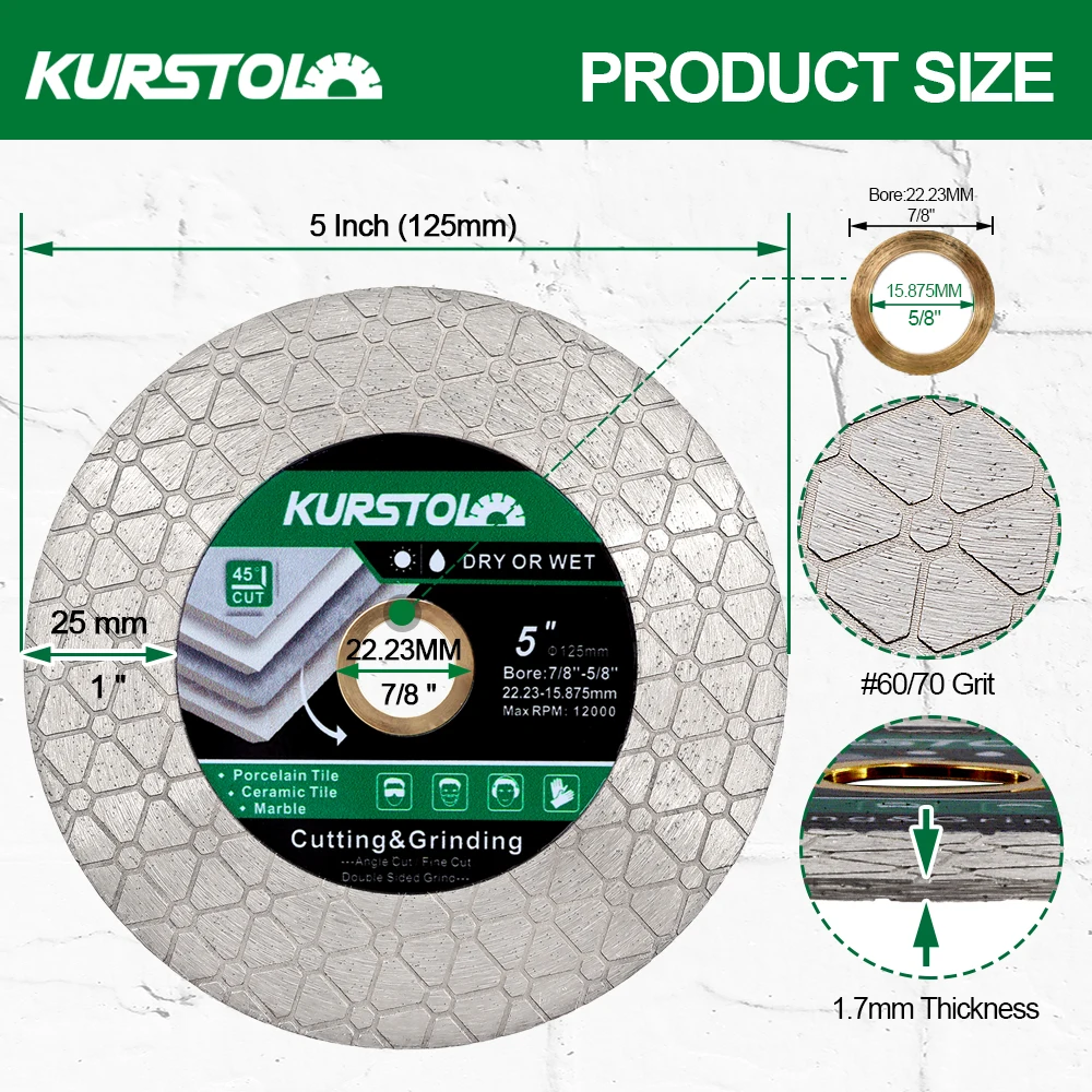 KURSTOL 1/2/5Pcs 125mm Diamond Saw Blade Double-sided Cutter For Cutting Ceramic Tile Marble 5inch Diamond Cutting Grinding Disc