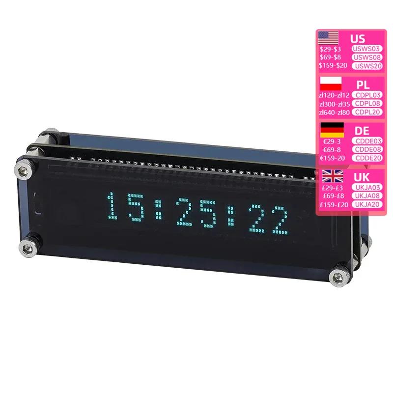 VFD creative page turning clock real-time display, vacuum fluorescent display screen, WIFI timing automatic calibration