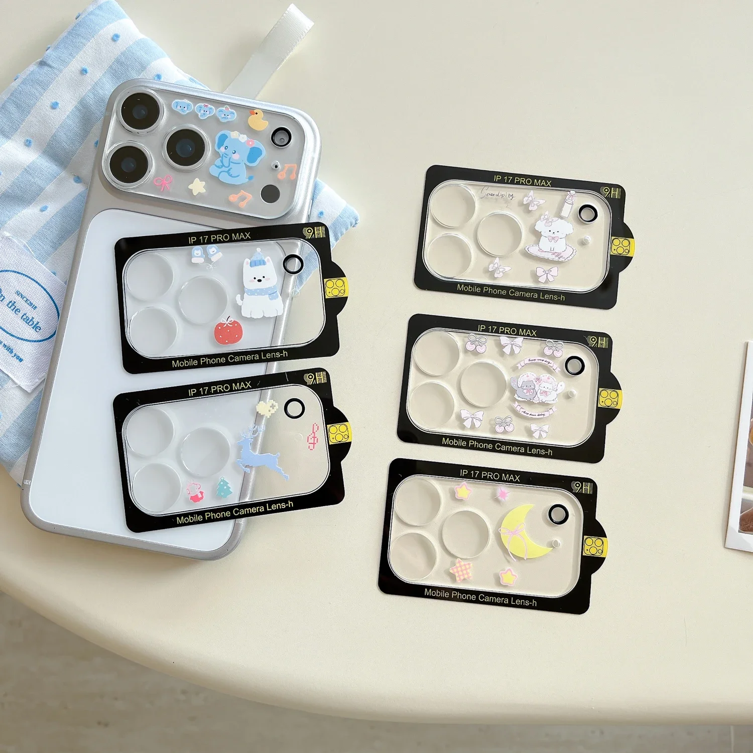 

HD Camera Lens Protector For iPhone 17 Pro Max 17pro Cute Cartoon Bow Star Moon Puppy Kitten Lens Tempered Glass Protect Film