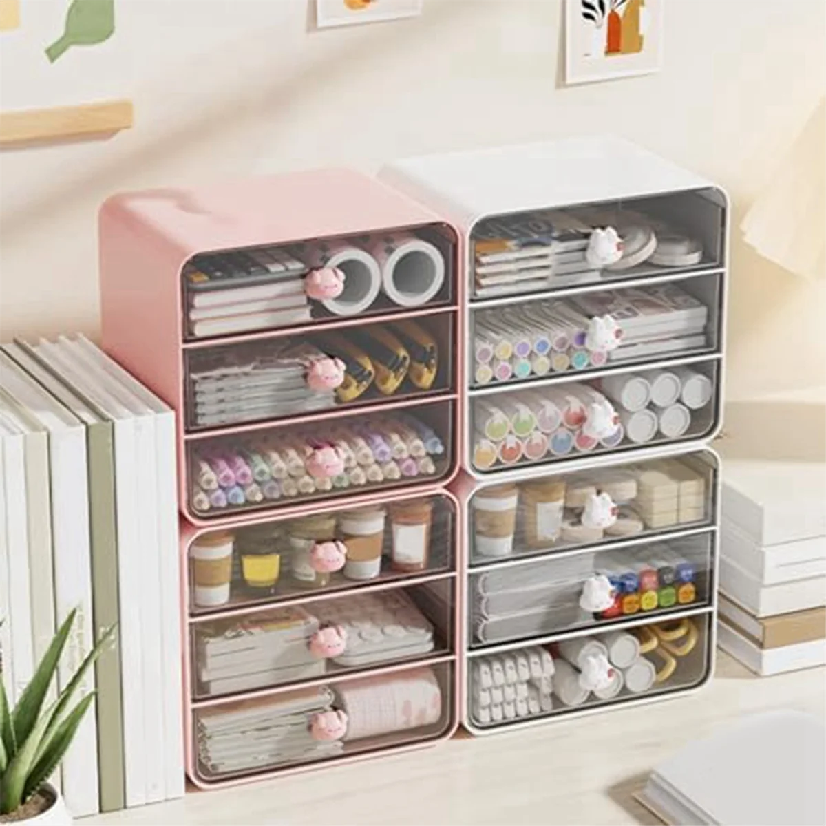 3 Tiers Makeup Organizer Holder Cosmetic Storage Box, Bathroom Countertop Organizer, Desk Organizer with Drawers Pink-B