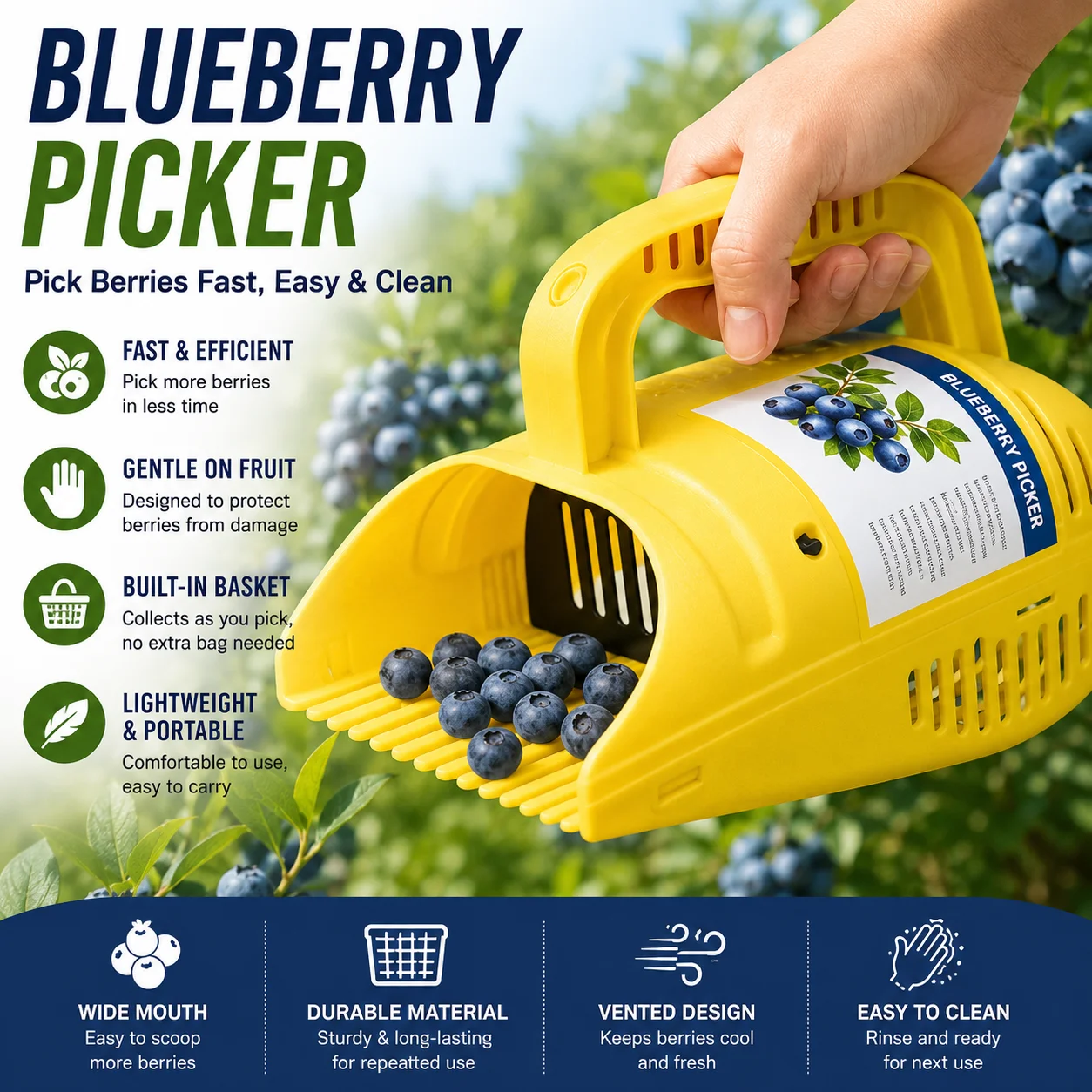 Handheld Blueberry Picker Tool Portable Berry Harvester Comb Rake Fruit Picker Garden Orchard Easy Harvesting Collection Device