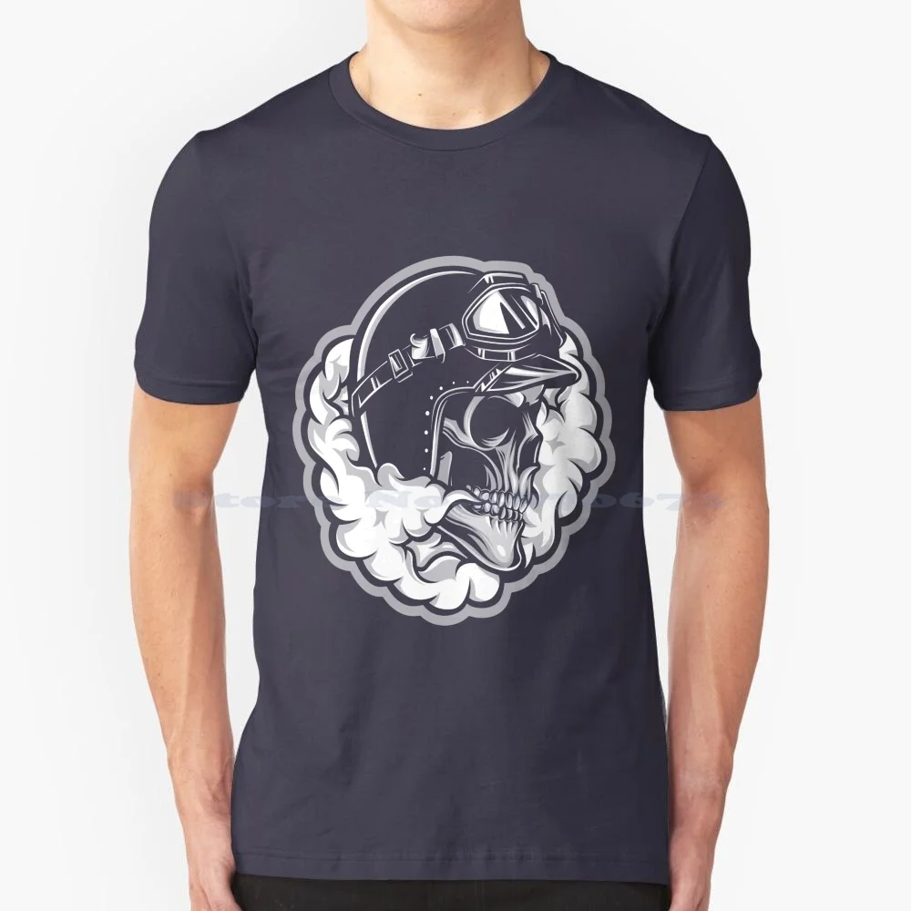 Skull With Helmet And Fog T Shirt 100% Cotton Tee Scull Motorcross Skeleton A Way Of Life Snake Motorcycle Club