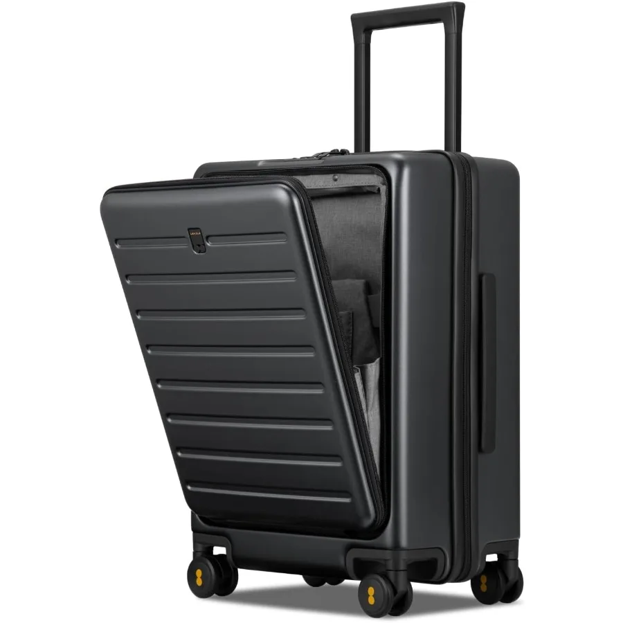 LEVEL8 Bagagem de mão com compartimento Mala de mão leve de casca dura de 20 polegadas com rodas aprovada pela companhia aérea com frontal