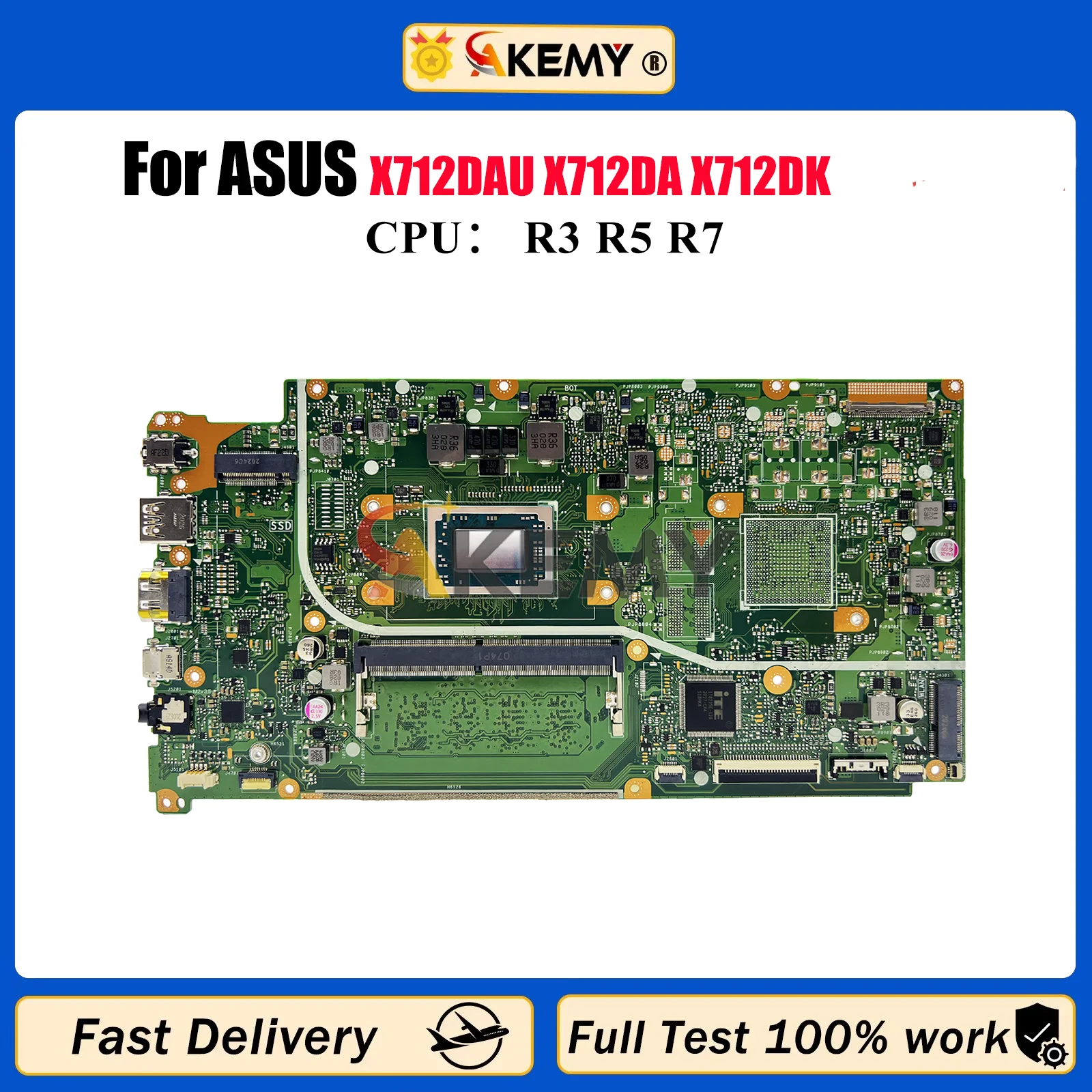 

X712DAU Laptop Motherboard For ASUS VivoBook X712D F712D M712D V5000d M5050D X712DA X712DK X712DAP Mainboard With R3 R5 R7 CPU