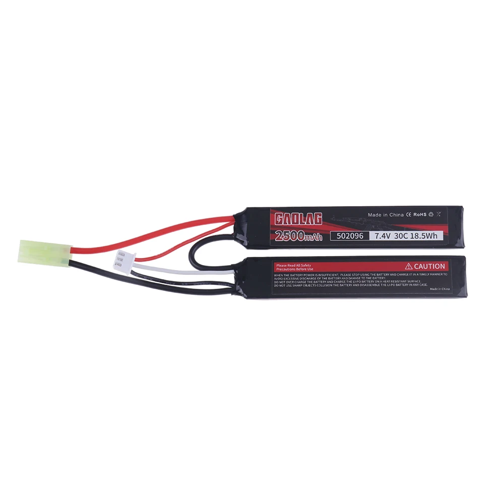 2S Water Gun Battery 7.4v 2500mAh Split Connection Lipo Battery for Mini Airsoft BB Air Pistol Electric Toys Guns Parts #103mm