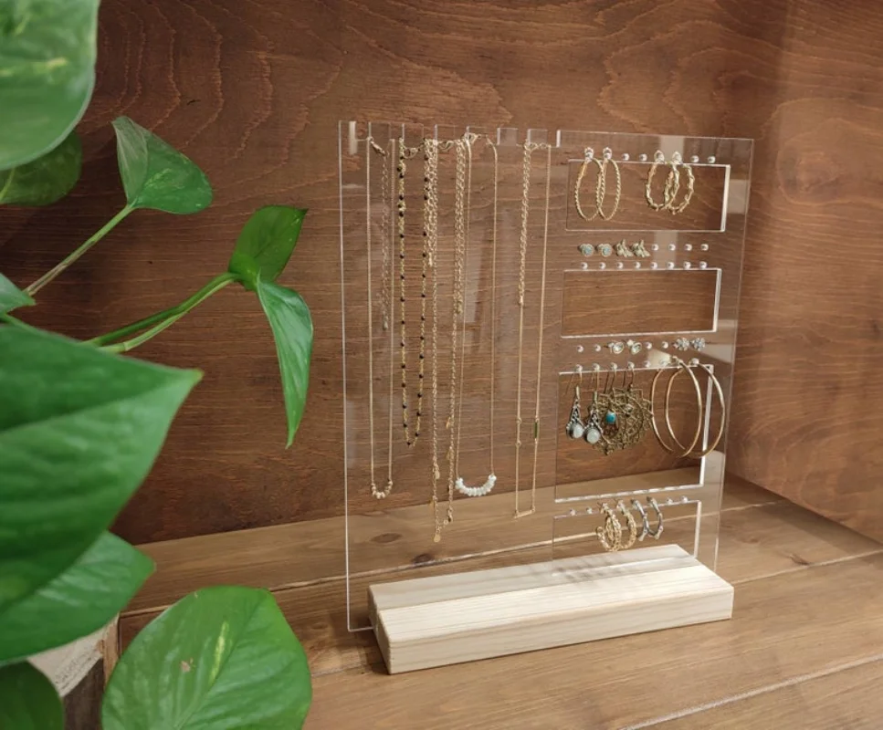 Jewellery Stand Necklace Ring Earring Organizer Clear Acrylic Earring Organizer Stand Jewelry Display Shelf GIFT FOR HER