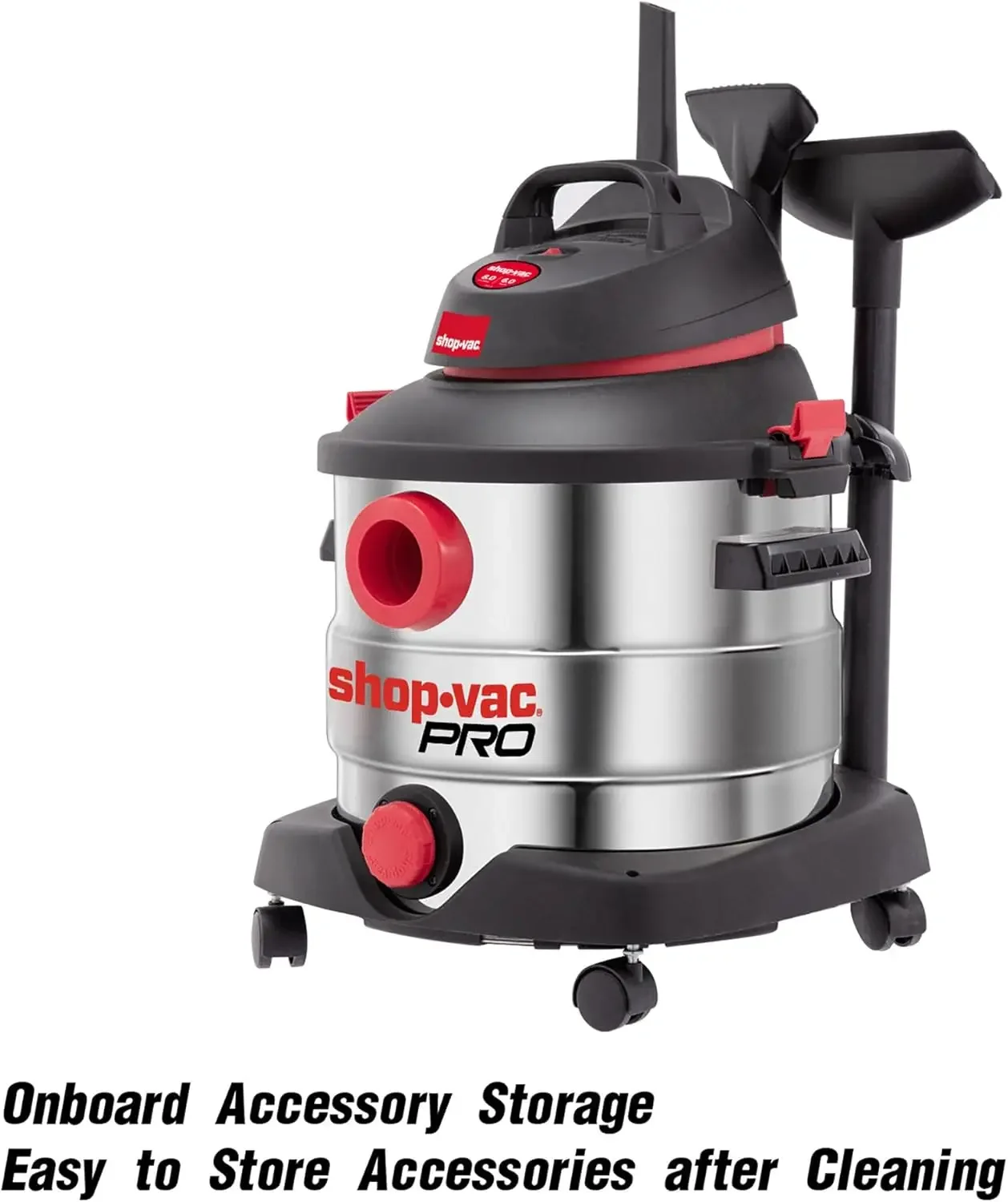 Shop-Vac Wet and Dry Vacuum, Tanque de aço inoxidável, Aspirador portátil com acessórios multifuncionais para Jo, 8 galões, 6,0 HP pico