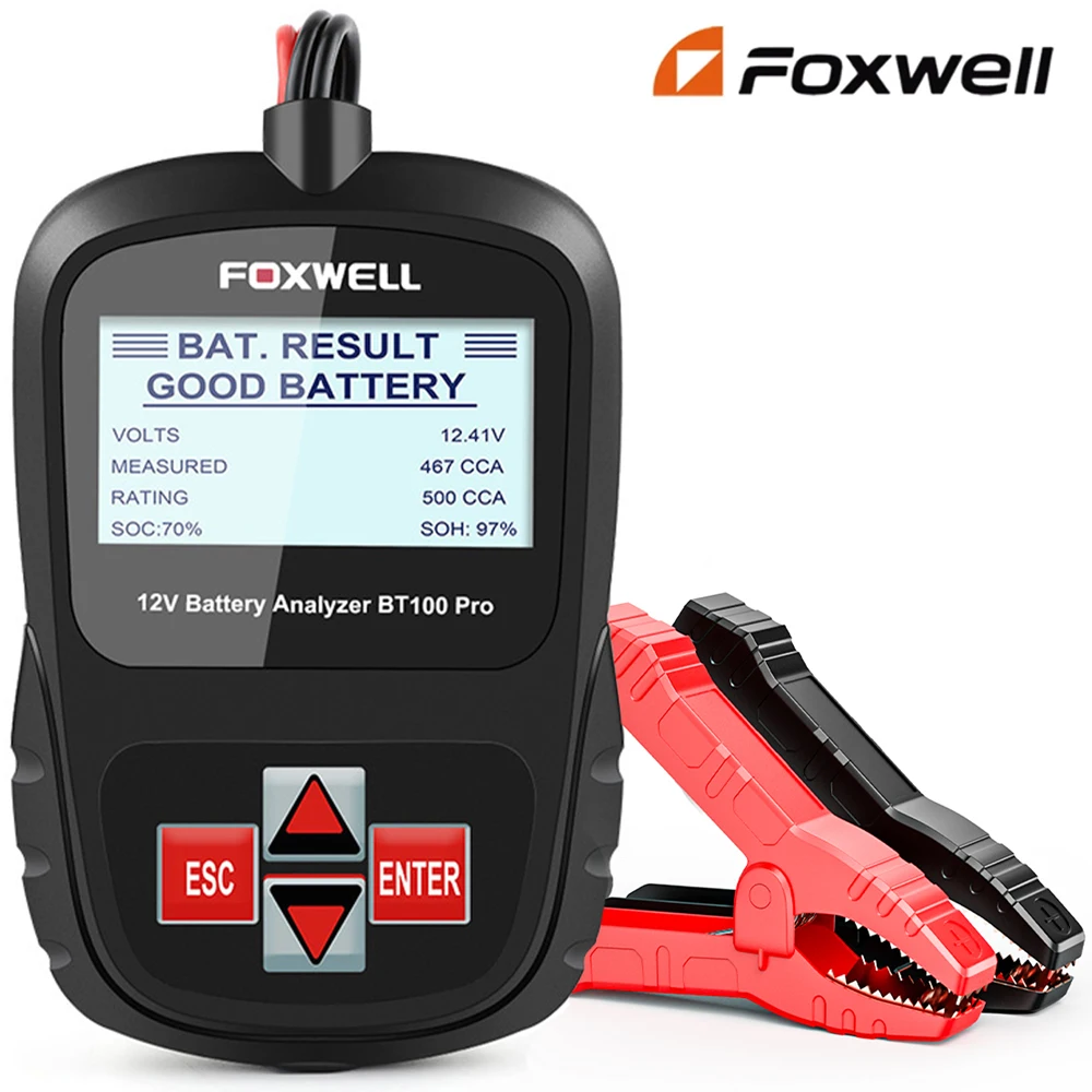 FOXWELL BT100 Pro Car Battery Tester 12V for Lead Acid Flooded AGM GEL 12V Digital Battery Analyzer 100-1100CCA Diagnostic Tools