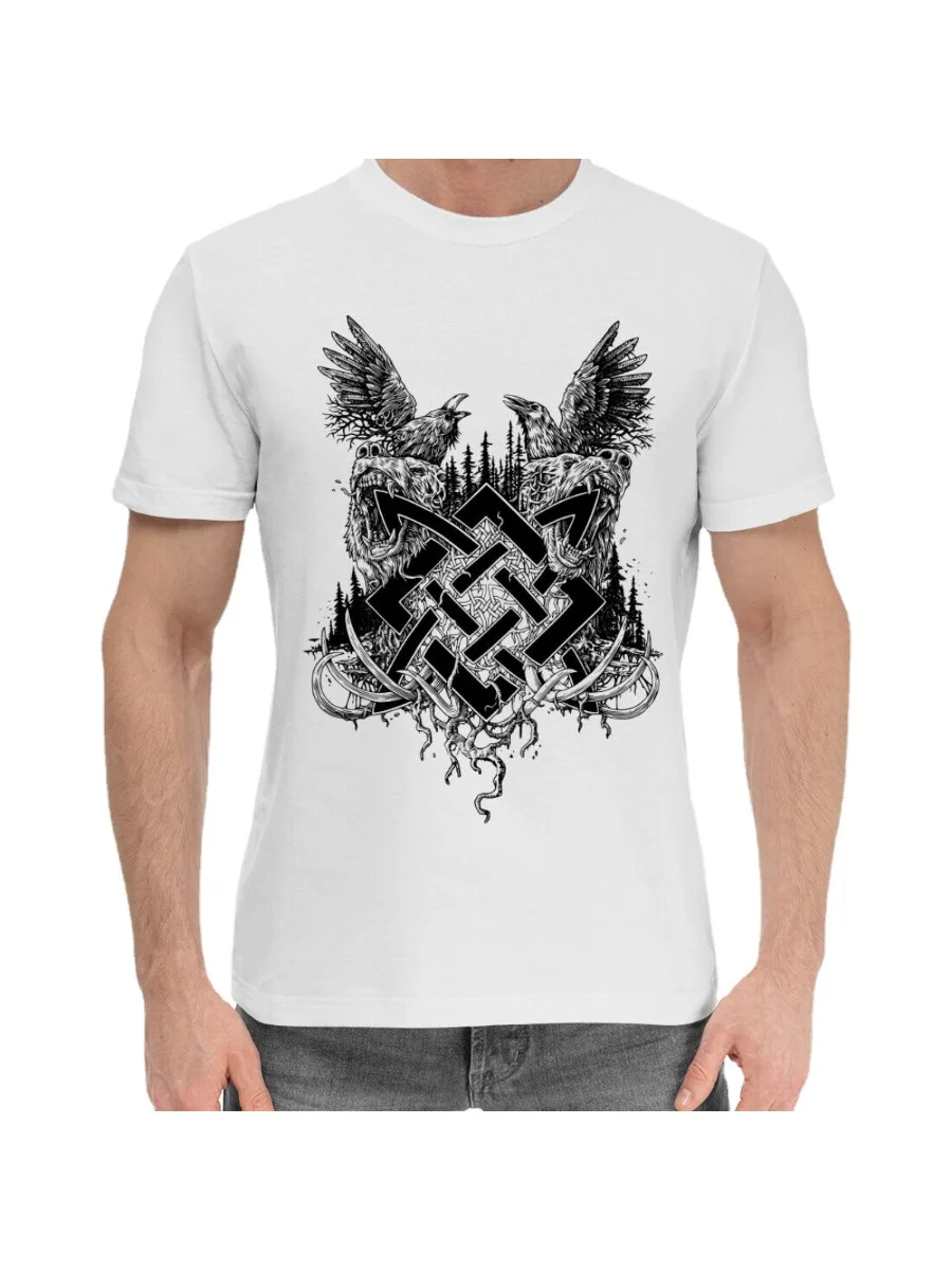 Russian Slavic Amulet Summer Cotton O-Collar Short Sleeve T-shirt