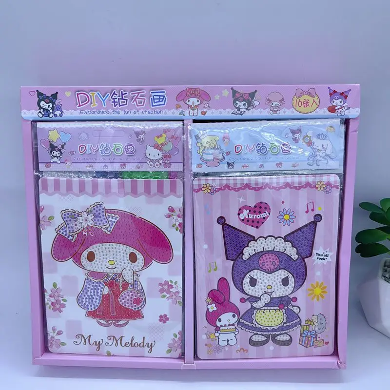 16pcs Sanrio Diamond Painting Children Cartoon Hellokitty My Melody Cinnamoroll Handmade Dotted Diamond Crystal Painting Diy Toy