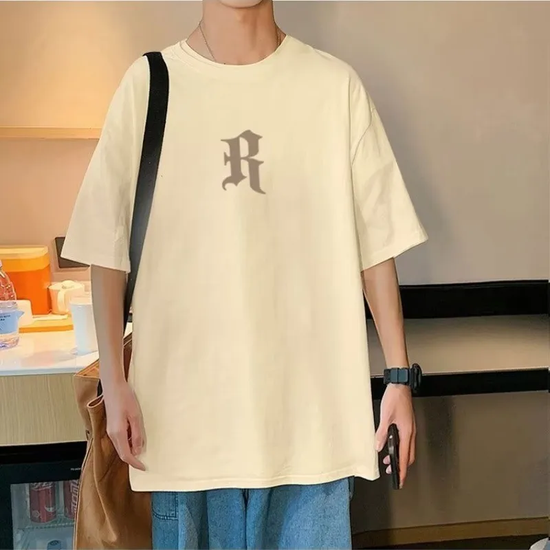 8XL Men Oversized Korean Fashion Loose Artistic Fonts Print Short Sleeve Round Neck Versatile Trend Couple outfit