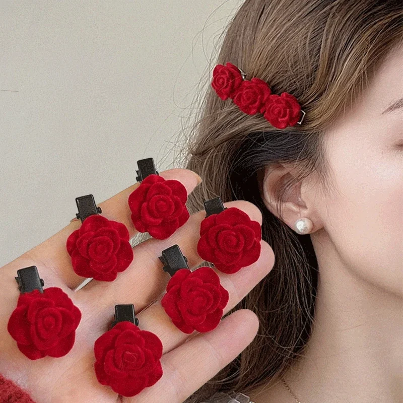 Red Rose Flower Hairpins Clip Rose Hair Clips Fringe Clip Retro Hairclip Hair Accessories for Women Girls Party Gift