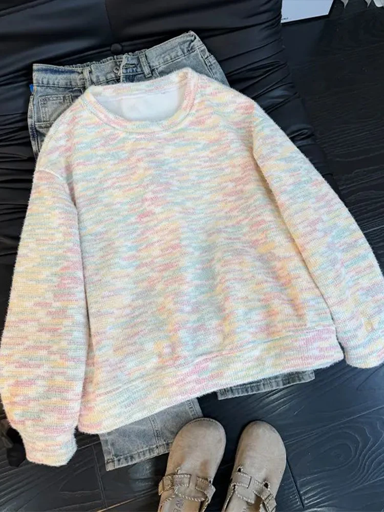 

Вязаный свитшот с круглым вырезом для мужчин, осенне-зимний, с длинным рукавом, плотный базовый слой, топ