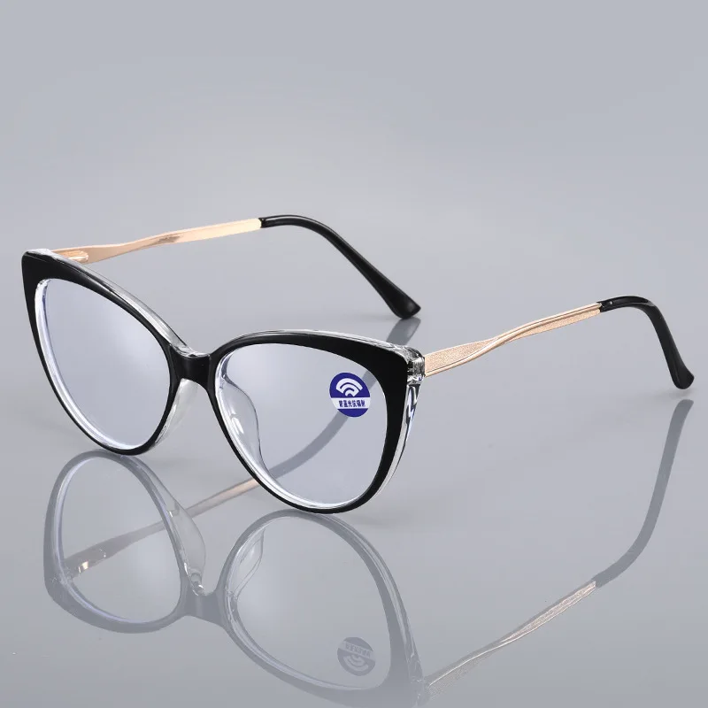 

Fashion Trendy Glasses Cat Eye Glasses Anti Blue Light Flat Optical Frame Glasses Women Optical Metal Spring Leg Eyeglasses