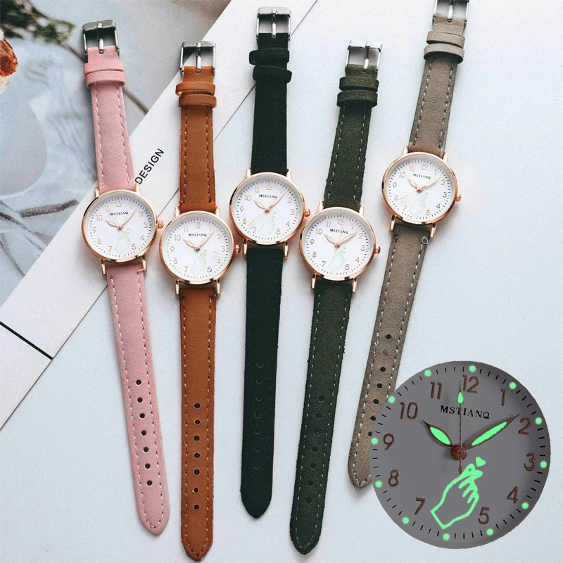 Women\'s Luminous Watches Night Glowing Casual Small Dial Ladies Finger Heart Watch Fashion Girls Pink Quartz Wristwatches Gifts