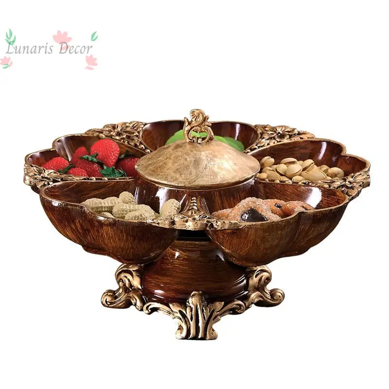 Creative European dried fruit plate, living room desktop grid with cover, rotating candy plate, housewarming gift, model room