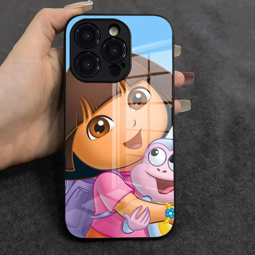 TV-Animation D-Dora Handyhülle für iPhone 17 Air 16 E Pro Max 15 14 13 Mini 12 Pro 11 Max Plus Schwarze Glasabdeckung