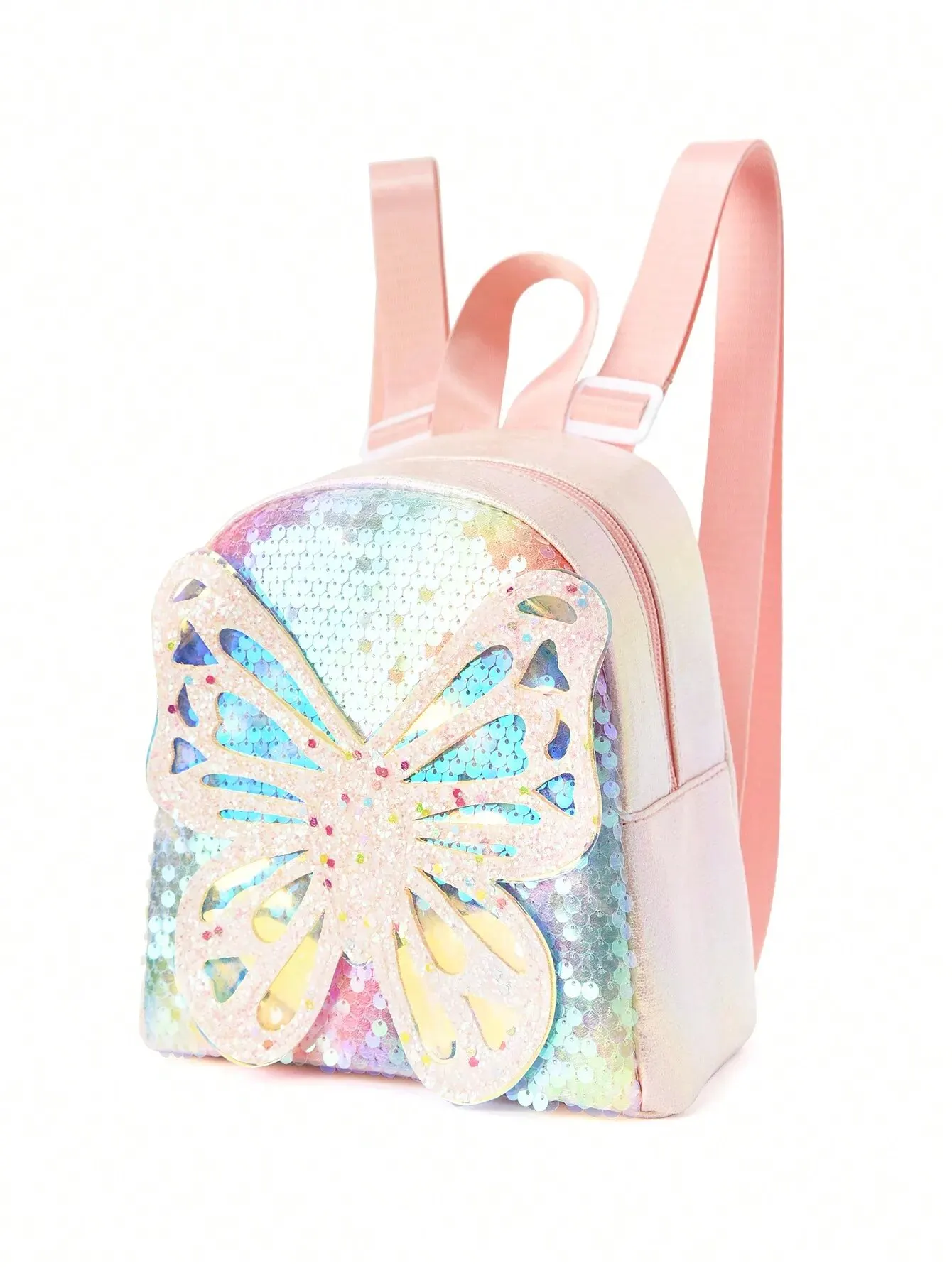 1pc Cute Butterfly Colorful Sequin Backpack For Girls, For Kindergarten Primary School Students, Daily Use, Holiday Gift