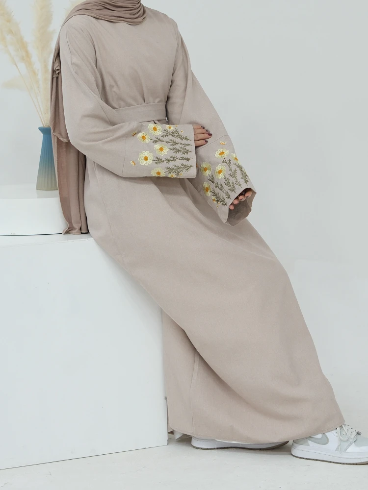 Robe musulmane brodée florale pour femmes, Abayas à lacets, Robe longue arabe, Robe éducative, Eid, Maroc, Ramadan, Kaftan, Islam, Largo, Dubaï