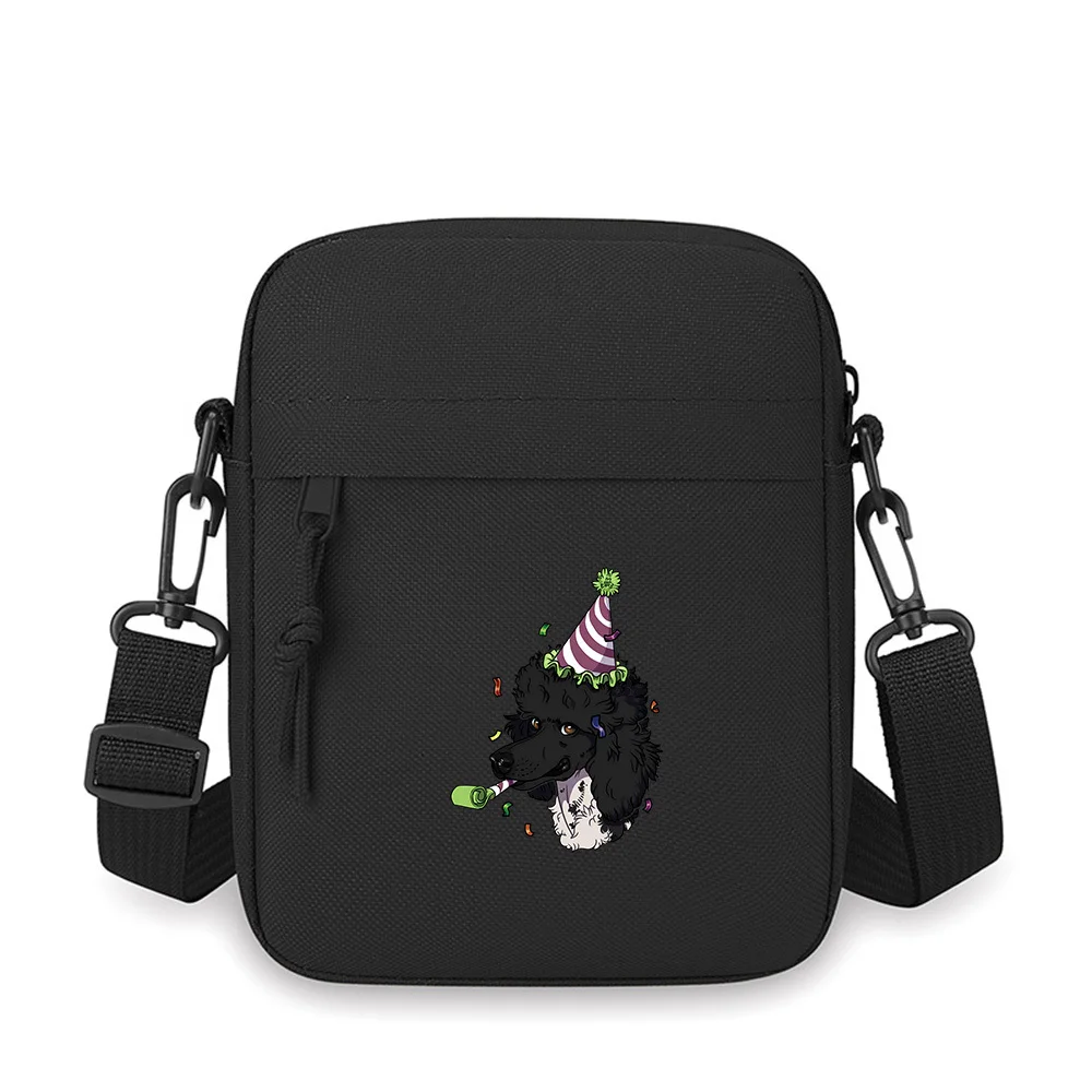

Poodle celebrates party hat confetti Men Crossbody Bag Single Shoulder Women Cartoon Anime Film Printing Design Unisex
