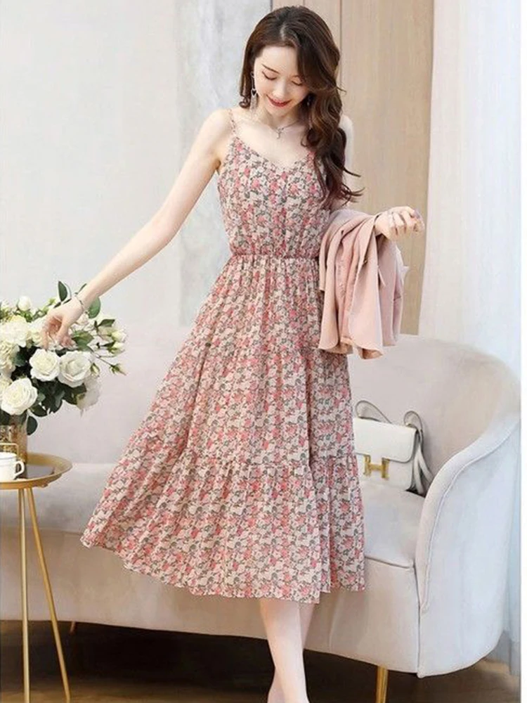 Büro Dame drucken Midi Kleider 2 Stück Set Mode Blazer Mäntel Chiffon Tank Vestidos elegante Conjuntos lässig koreanischen Anzug neu