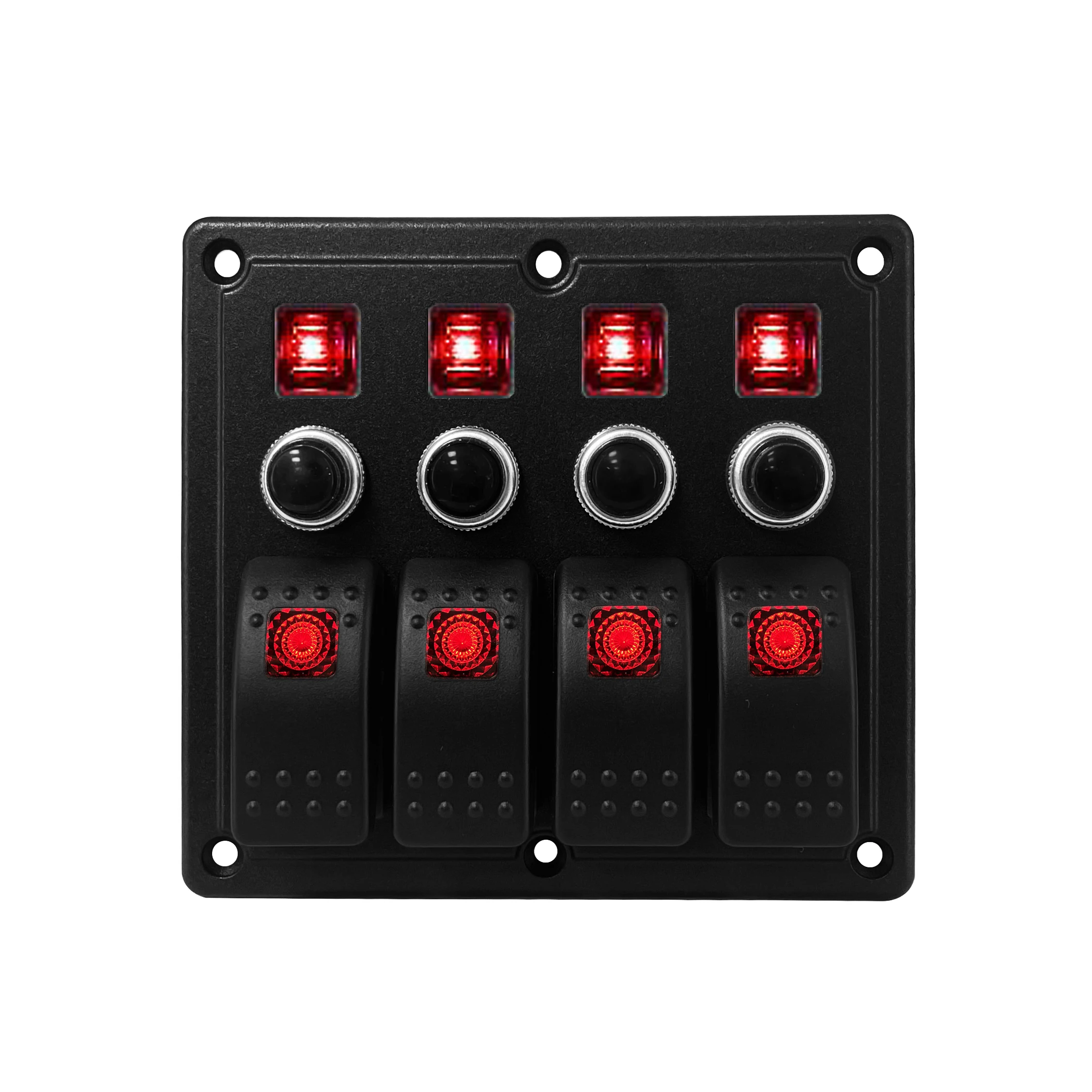 12V 4 Gang Boat Switch Panel On Off Red Led Rocker Switches 5A /10A / 15A Circuit Breakers for Car Boat Caravan RV Accessories