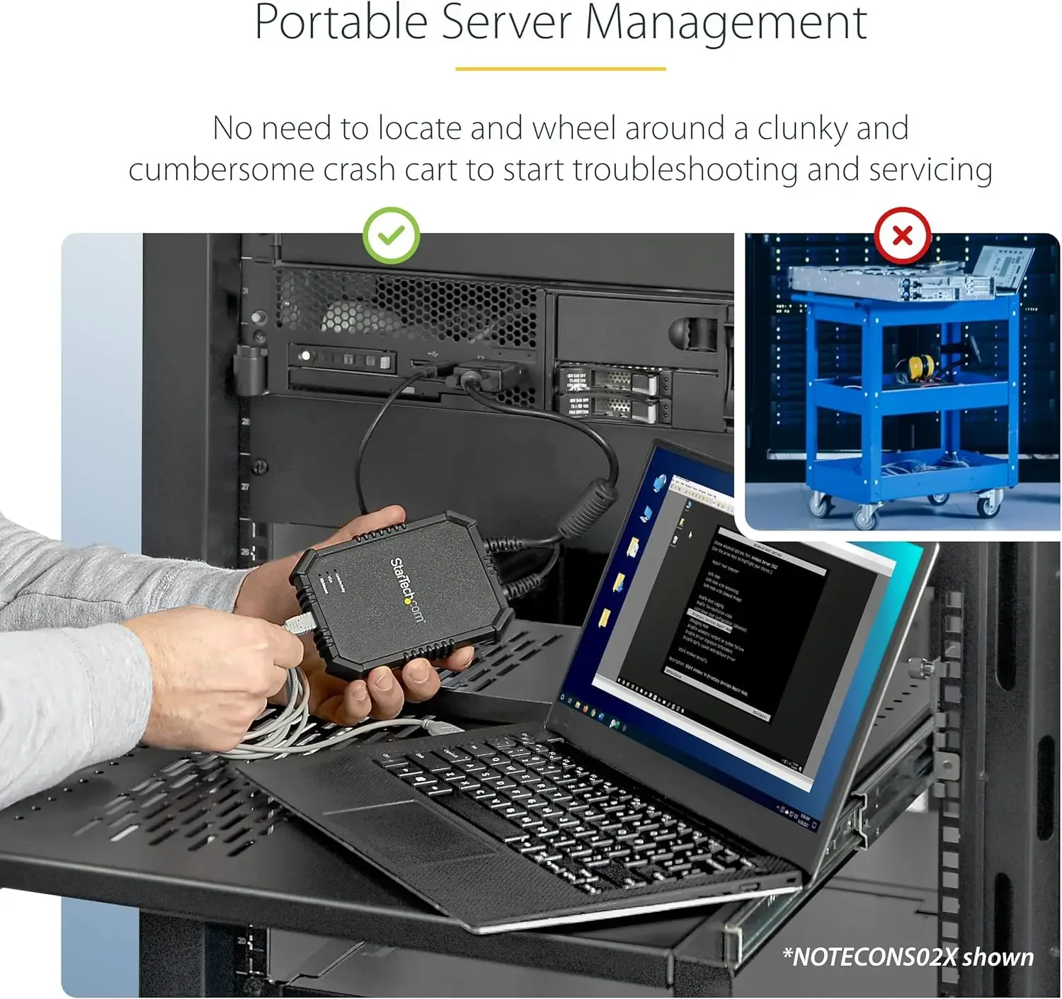 StarTech.com محول عربة تحطم الكمبيوتر المحمول المحمول لإدارة الخادم، وحدة تحكم USB/VGA KVM، Windows/Linux/MacOS - TAA