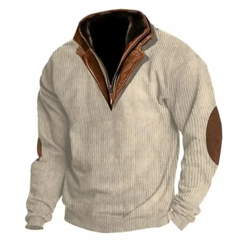 

LIBIELIY Autumn Winter Mens Half Zipper Pullover Hoodies Long Sleeve Vintage Stand Collar Patchwork Sweatshirts Male Outdoor War