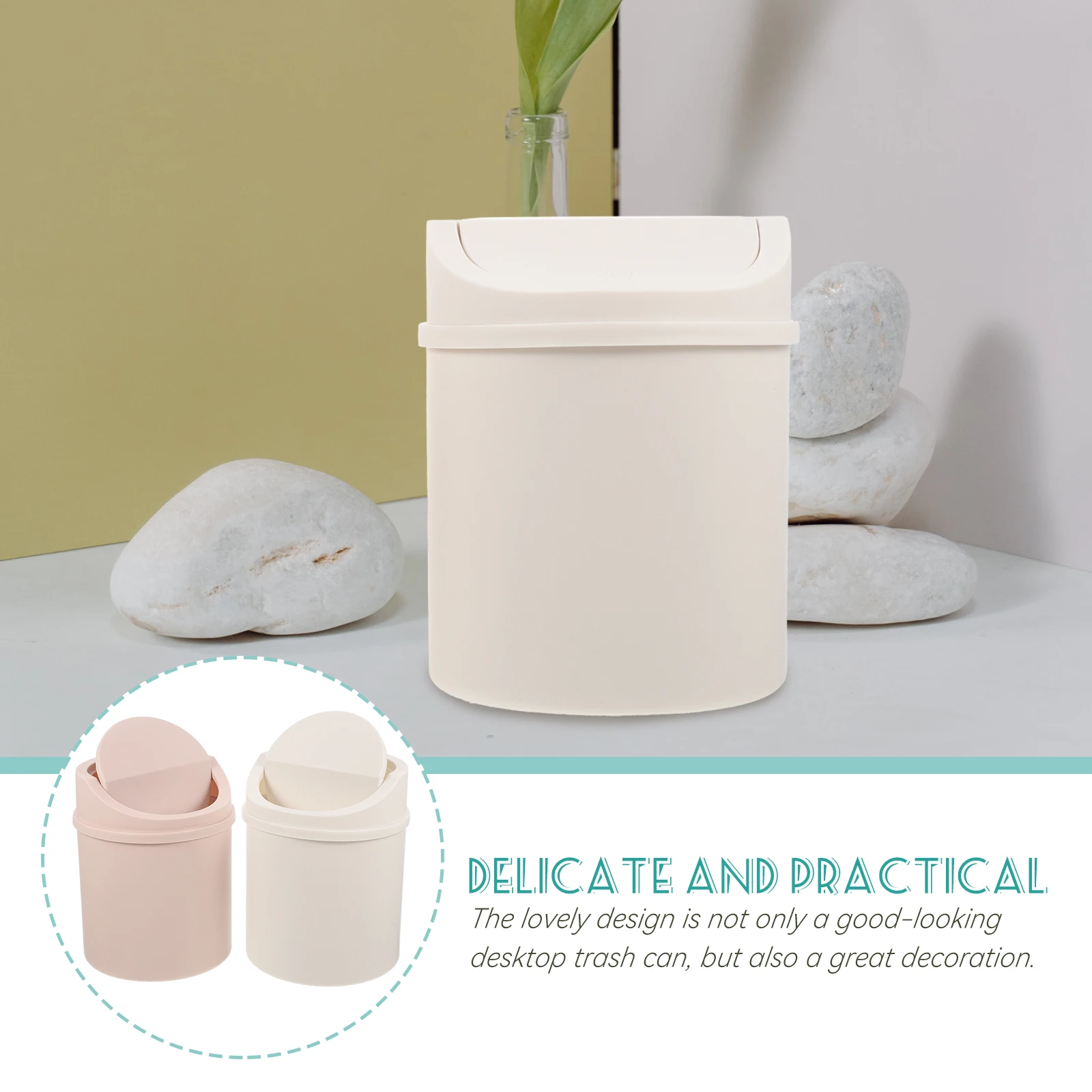 

2pcs Cute Mini with Lid Small Kitchen Bin Portable Pink Desktop Garbage Can Thick Material Sturdy for Bedroom for Trash