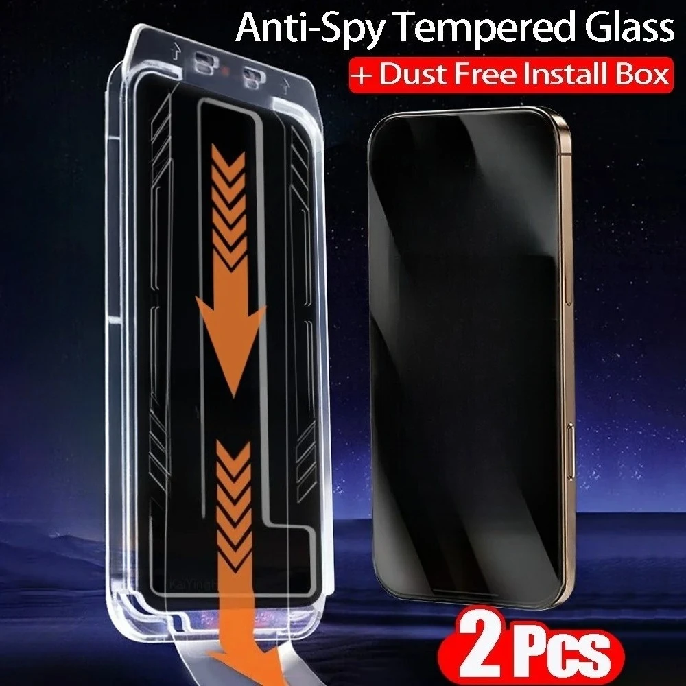 

2Pcs Privacy Screen Protector For iPhone 16 15 14 13 12 11 Pro Max Anti Spy Tempered Glass Protection With Dust Free Install Box