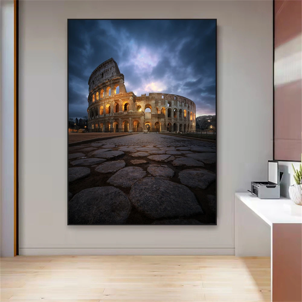 Vintage Italy Rome Colosseum Poster Landscape Wall Art Prints Night Clouds Landscape Canvas Painting Large Gallery Home Decor