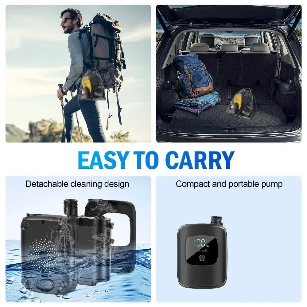 Durable Waterproof Camping Shower Rechargeable Digital Display Electric Shower Pump High-Pressure Outdoor Shower Head Kit Beach