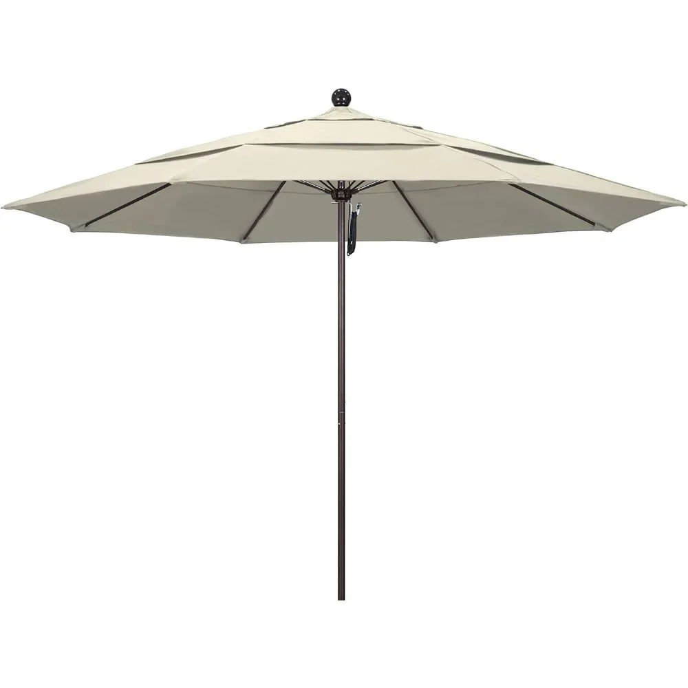 

outdoor umbrella Round Aluminum/Fiberglass Umbrella, Pulley Lift, Bronze Pole, Antique Beige Olefin