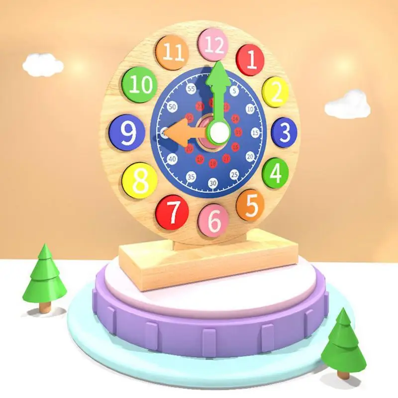 Wooden Clock Model Teaching Aid Montessori Learning Clocks olor Sorting Colorful Telling Time Analog Clock Kindergartner Toys