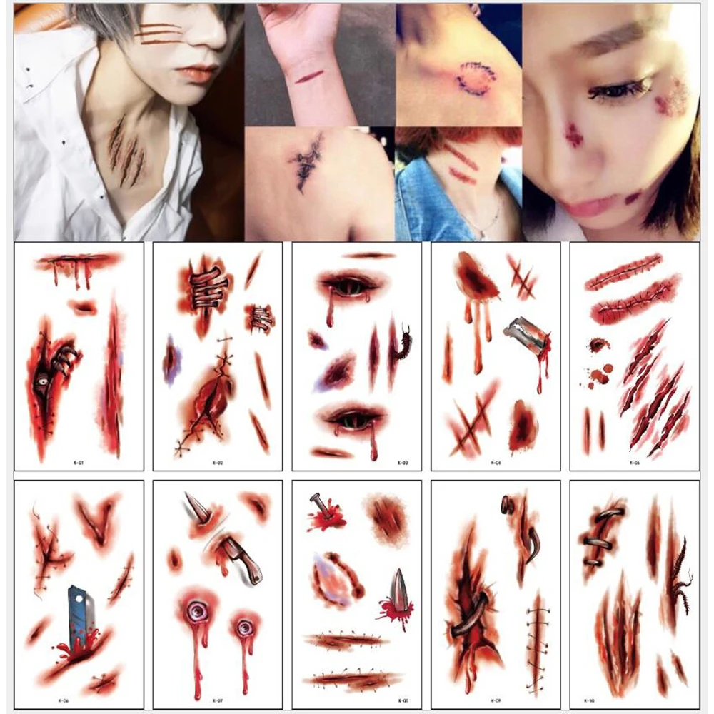 DIY Halloween Scar Spider Design Waterproof Face Patch Temporary Tattoos Tattoo Stickers Body Art Stickers