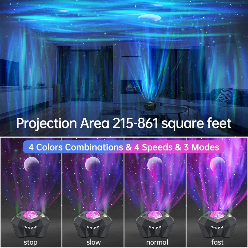 Imagem -04 - Aurora Galaxy Moon Projetor com Controle Remoto Sky Night Lamps Crianças e Adultos Presente Bluetooth Music Speaker Home Decor Star Lights