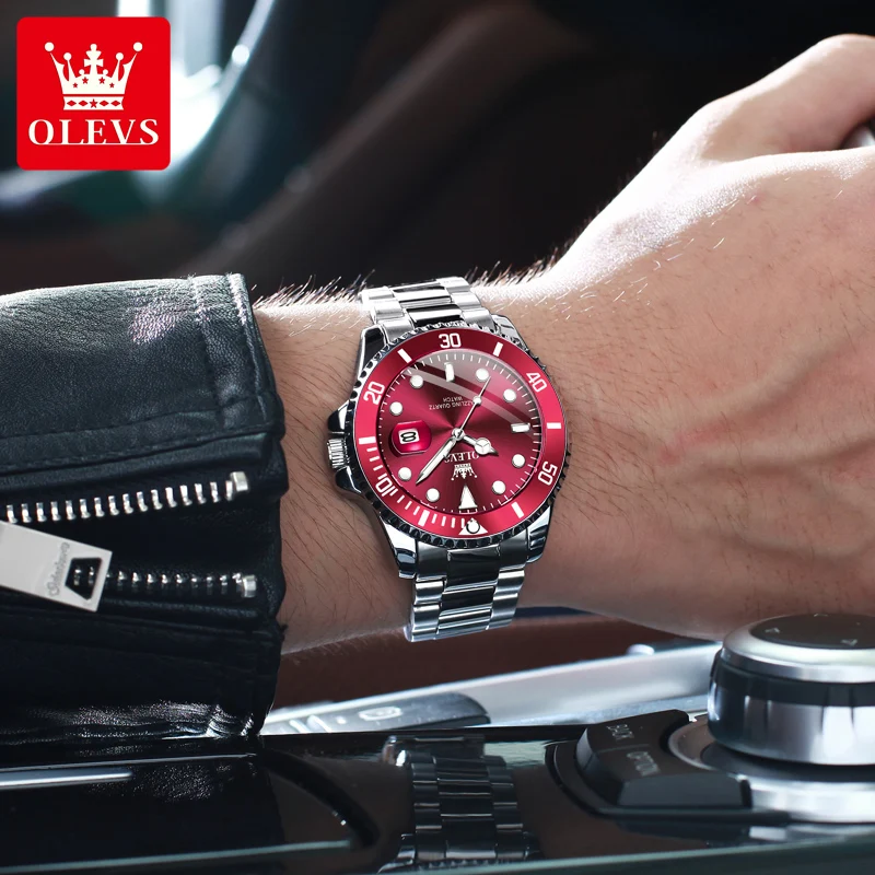 OLEVS 5885 Quartz Man Watch Original Fashion Auto Date Waterproof Luminous Watch For Men Top Brand Steel Strap Male Wristwatch
