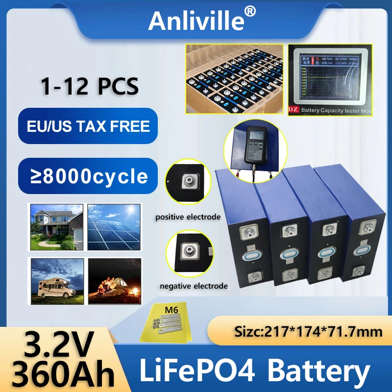 

1-12 шт. Высокопроизводительный аккумулятор LiFePO4 3,2 В 360 Ач для хранения энергии — идеально подходит для солнечных батарей, автофургонов, электромобилей и боль | Горячая распродажа качества класса А