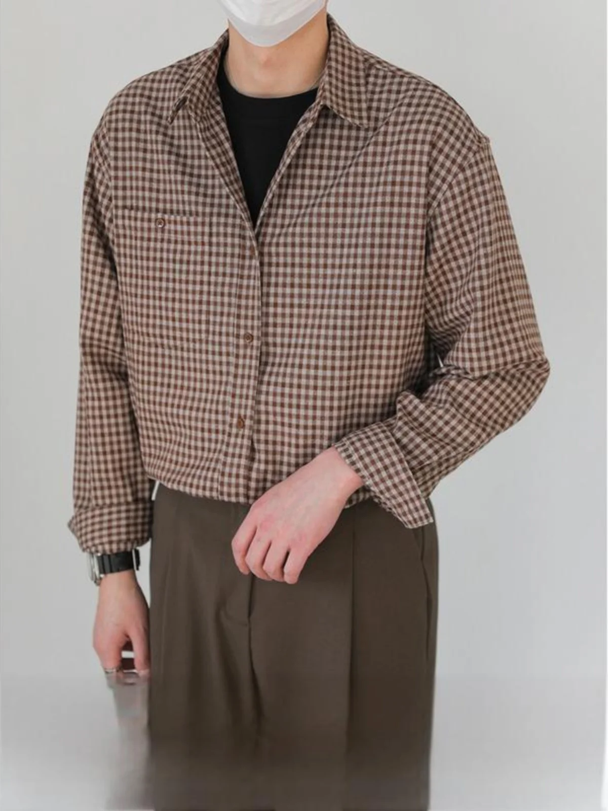 

Loose Long Sve Men's irt Casual Sle Autumn Spring Plaid Pattern Faionable High End Chinese Brand Youth Culture