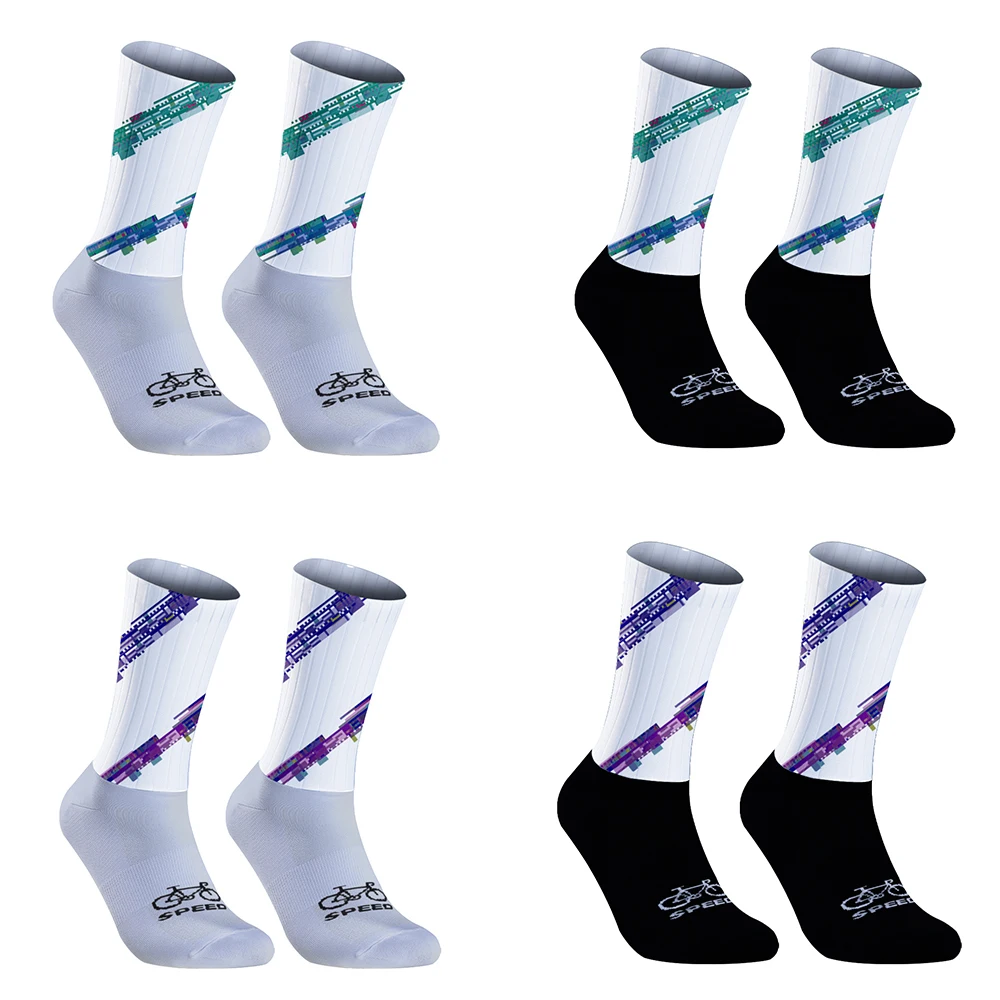 

2026 Велосипедные гольфы в кибер-стиле, геометрический полосатый узор в кибер-стиле, спортивный модный аксессуар