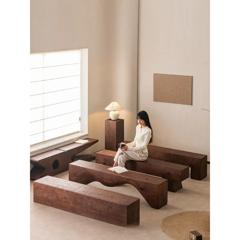 

Solid wood bench medieval wabi-sabi wind, display props bench shoe changing stool