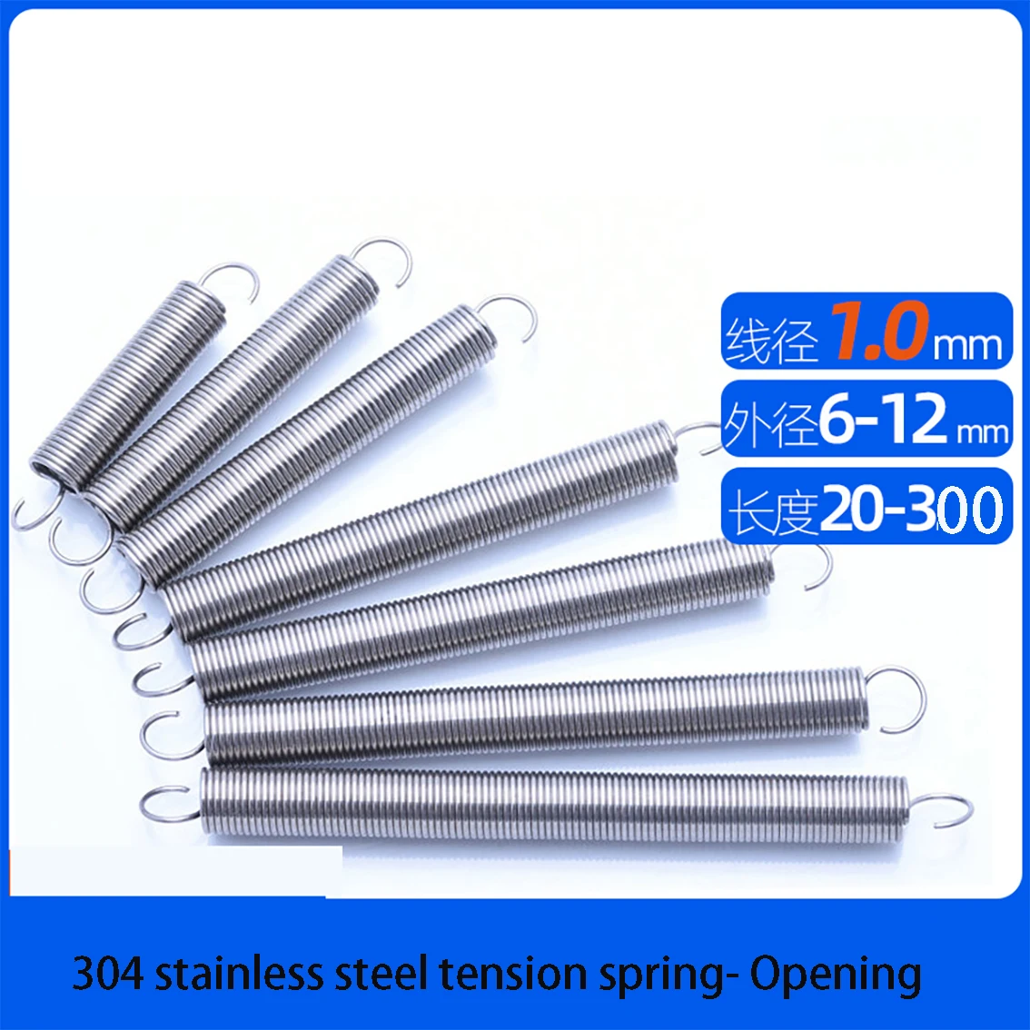 1PCS 304 Stainless Steel Stretch spring With Hook End Spiral Tension Spring Wire Diameter 1.0mm OD 6/8/10/12mm Length 25-180mm