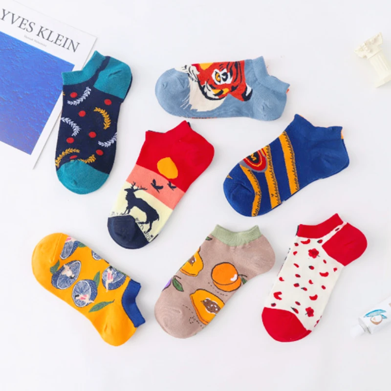 

Spring Style AB Tide Women Cotton Ankle Socks Couple Socks Fun Series Animal Outer Space Fruit Men's and Women's Socks