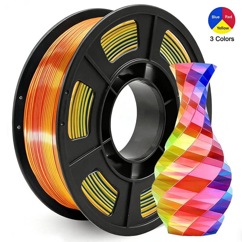 

Tricolor Silk PLA 3D Printer Filament, 1.75mm Multicolor 3D Printing Filament, Red&Blue&Yellow Filament, 250g (0.55lbs)