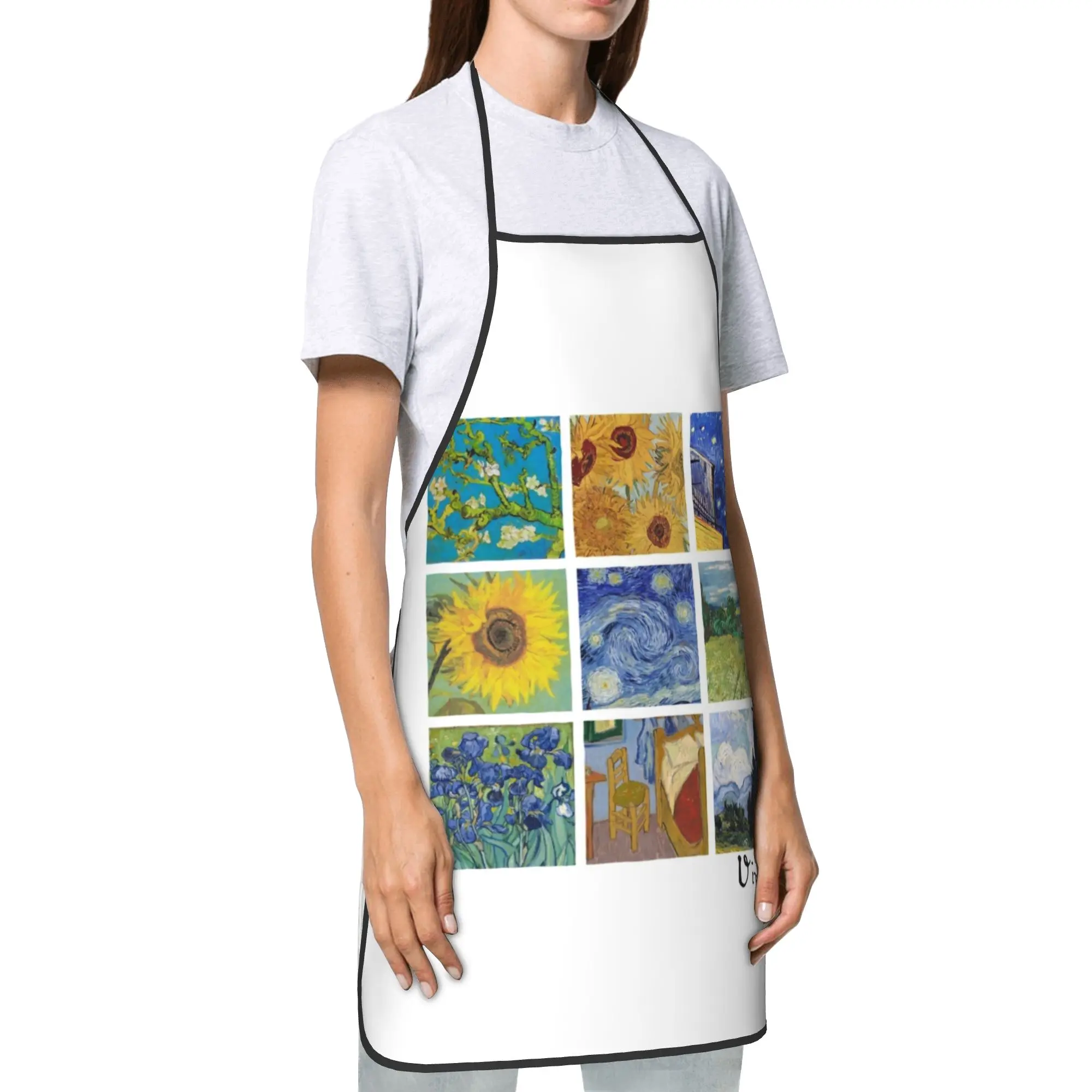 Van Gogh Collage Art Gift Bib Aprons Unisex Polyester artist modern aesthetic Cooking Adult Waterproof Breathable Accessories