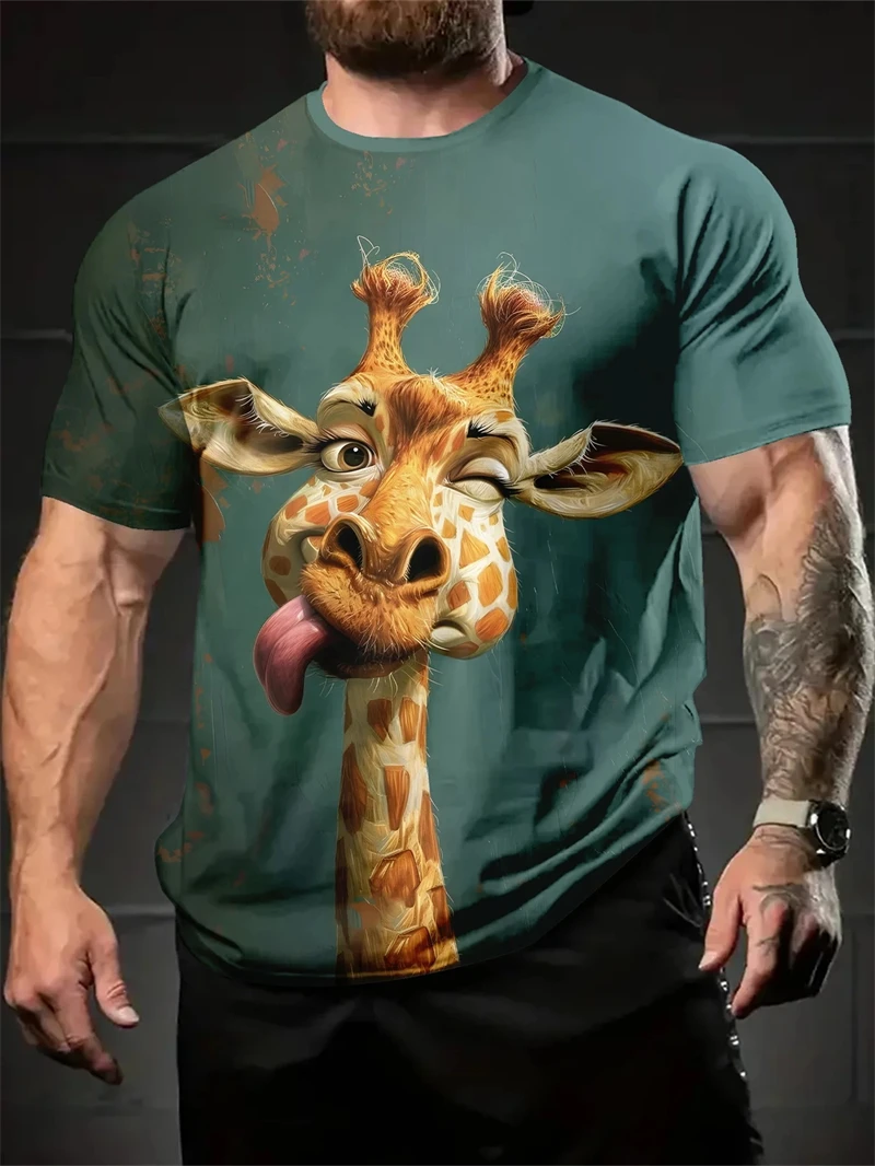 New Street Style Funny Men's Clothing Casual T-shirt 3D Printing Fun Animal Graphics Short Sleeved Loose Round Neck Top For Men