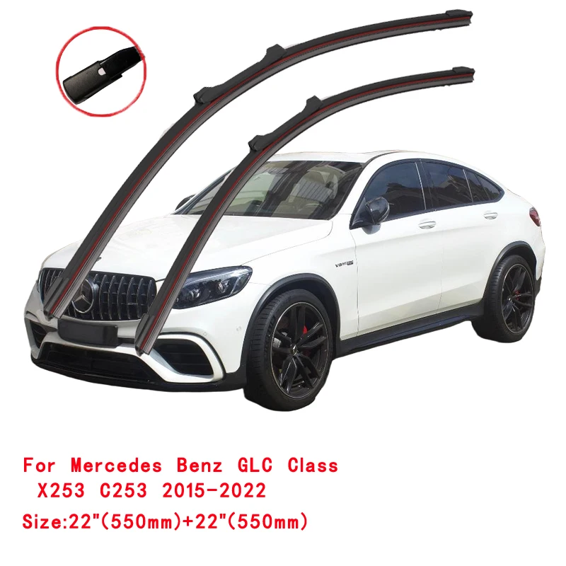 For Mercedes Benz GLC SUV X253 Coupe C253 250 300 300e 43 63 AMG S 2015 2016 2018 2019 2021 2022 Double Rubber Car Wiper Blades
