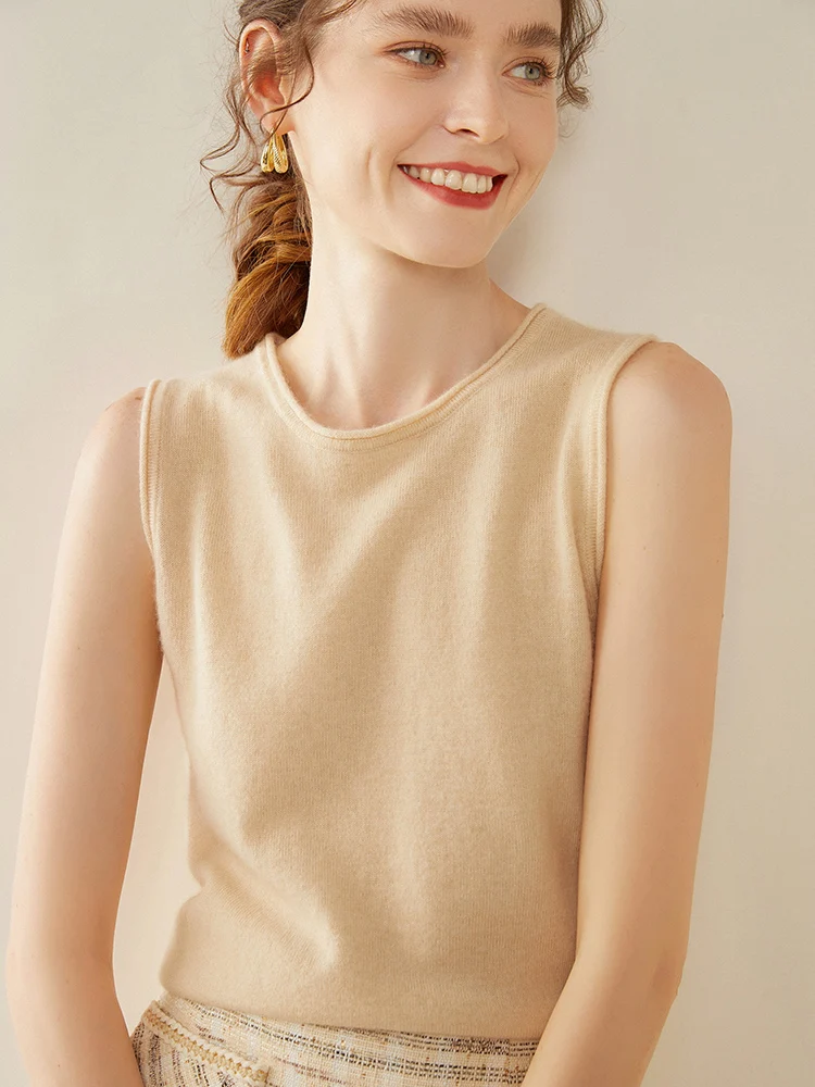 

Women 100% Cashmere O-neck Knit Vest Woman Sleeveless Base Layer Top Spring Autumn Winter Camisole Inner or Outer Other Clothes